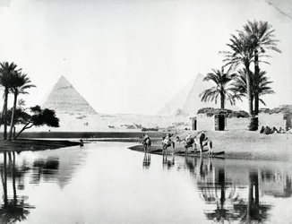 Pyramiden von Khufu und Khafre von den Nilfluten, ca. 1880